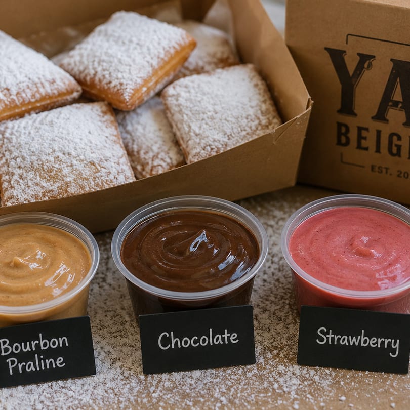 Signature Dipping Sauces - Bourbon Praline, Chocolate, Strawberry